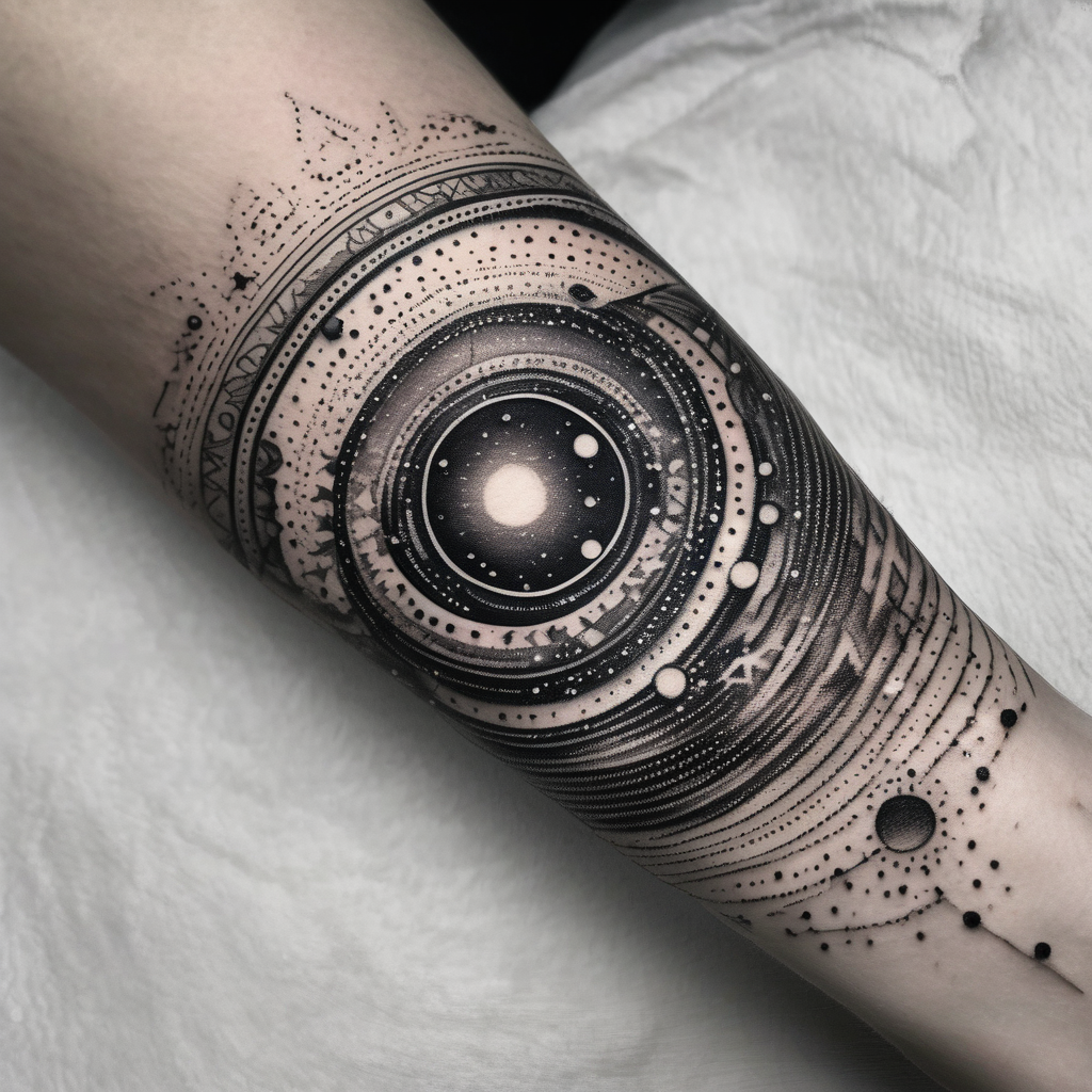 A bracelet tattoo with astronomy theme english dragon tattoo, AI-generated Dotwork tattoo design